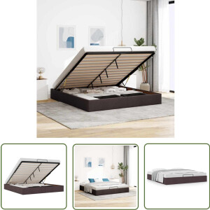 vidaXL Bed Frame - Slaapcomfort - Bedframe zonder matras 160x200 cm stof donkerbruin - Hoofdbord - Boxspring - Tweepersoonsbed