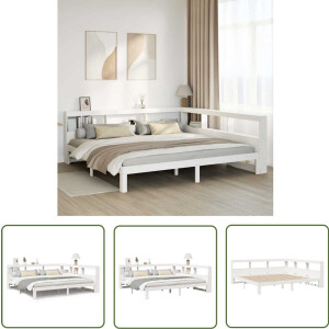 vidaXL Bedden - Slaapkamers - Bed met boekenkast zonder matras grenenhout wit 200x200 cm - Houten Bedden - Boekkasten - Bed Met Boekenkast