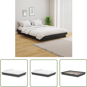 vidaXL Bed Frame Grijs - Houten Bed Frame - Bedframe massief hout grijs 140x190 cm - Tweepersoons Bed Frame - King Size Bed Frame - Houten Meubels