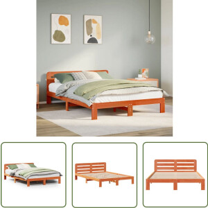 vidaXL Massief Hout - Bedframe - Bedframe zonder matras massief grenenhout wasbruin 135x190 cm - Grenenhout - Bedbank - Slaapkamervloerisolatie