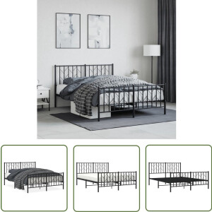 vidaXL Bed Frame 135x190 - Metalen Bed Frame - Bedframe met hoofd- en voeteneinde metaal zwart 135x190 cm - Staal Bed Frame - Zwart Bed Frame - Tweepersoons Bed Frame