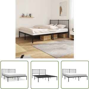 vidaXL Klassieke Bedstede - Metalen Bed Frame - Bedframe met hoofdbord metaal zwart 160x200 cm - Zwart Bedframe - King Size Bed - Boxspring Bed