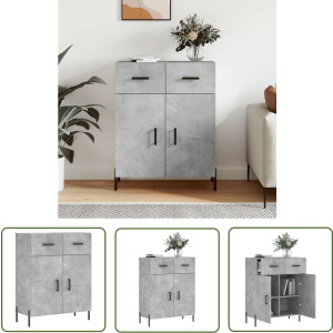 The Living Store Dressoir 69,5x34x90 cm bewerkt hout betongrijs - Dressoir - Tv Meubel - Houten Dressoir - Grijze Dressoir - Modern Dressoir