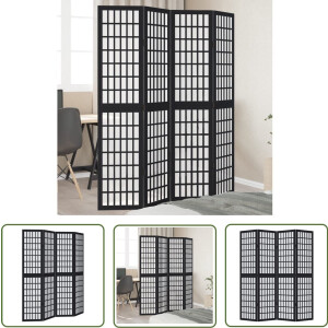 vidaXL Houten Kamerdivider - Kamerscherm - Kamerscherm met 4 panelen massief paulowniahout zwart - Privacy Screen - Wandafscheider - Paulowniahout