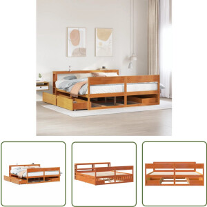 vidaXL Houten Bed - Bedframe - Bedframe zonder matras massief grenenhout wasbruin 180x200 cm - Bed Met Laden - Slaapkamers - Massief Hout