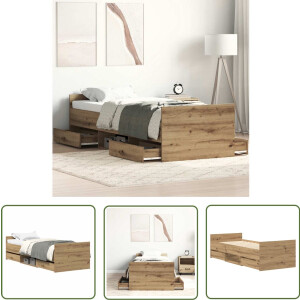 vidaXL Houten Bed - Bed Frame - Bedframe zonder matras spaanplaat artisanaal eikenkleurig - Slaapcomfort - Kunststof Bed - Tweepersoonsbed