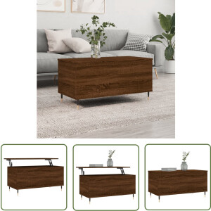 vidaXL Lift Top Tafel - Salontafel - Salontafel 90x44,5x45 cm bewerkt hout bruin eikenkleur - Houten Salontafel - Bruine Eiken Meubilair - Multifunctionele Tafel