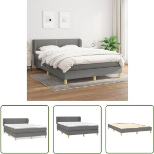 vidaXL Donkere Kleuren - Boxspringbed - Boxspring met matras stof donkergrijs 140x200 cm - Tweepersoonsbed - Pocketed Spring Mattress - Medium Firm Mattress