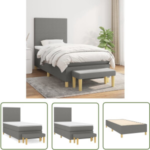 vidaXL Boxspring - Boxspringbed - Boxspring met matras stof donkergrijs 90x200 cm - Tweepersoonsbed - Donkere Kleuren - Grijs Bed