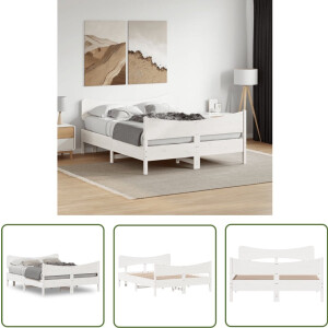 vidaXL Wit Bed Frame - Massief Grenenhout Bed Frame - Bedframe zonder matras massief grenenhout wit 150x200 cm - Bed Frame 150x200 - Tweepersoons Bed Frame - Slaapkamerstijlen