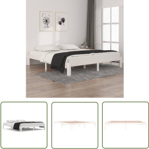 vidaXL Super King Bed - Houten Bedframe - Bedframe massief hout wit 180x200 cm - Wit Bed - Modern Bed - Stabiel Bedframe