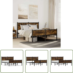 vidaXL Houten Bed - Bed Frame - Bedframe zonder matras metaal gerookt eikenkleurig 140x200 cm - Metalen Bed - Boxspring - Slaapcomfort