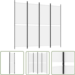 The Living Store Kamerscherm - Inklapbaar - Wit - 200 x 180 cm (B x H) - Stof (100% polyester) en ijzer