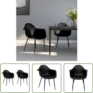 vidaXL Eetkamerstoelen Zwart - Minimalistische Eetkamerstoelen - Eetkamerstoelen 2 st PP zwart - Zwarte Eetkamerstoelen - Moderne Eetkamerstoelen - Kunststof Eetkamerstoelen