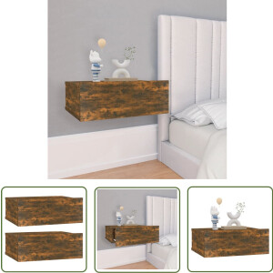 vidaXL Nachtkastje Zwevend - 40x30x15 cm - Gerookt Eiken Zwevende Nachtkastjes - Nachtkastje - Bedkamermeubilair - Houten Meubelen - Bruine Meubelen
