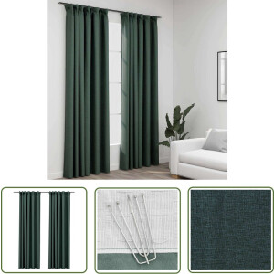 vidaXL Verduisterende Gordijnen - Gordijnen - Gordijnen linnen-look verduisterend haken 2 st 140x245 cm groen - Linnen Look Gordijnen - Groene Gordijnen - Kamerdecoratie