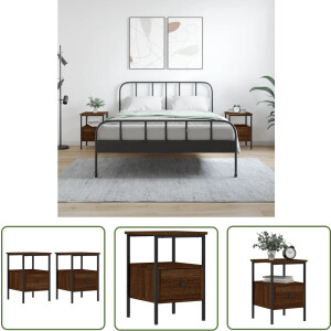 vidaXL Nachtkast - Nachtkastjes - Nachtkastjes 2 st 34x36x50 cm bewerkt hout bruin eikenkleur - Houten Nachtkast - Bruine Nachtkast - Kleine Nachtkast