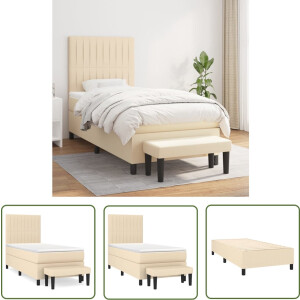 vidaXL Pocketvering - Boxspringbed - Boxspring met matras stof crèmekleurig 90x200 cm - Creme Kleur - Adjustable Headboard - Duurzaam Materiaal