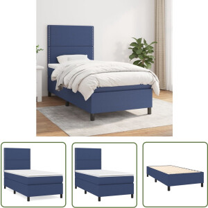 vidaXL Boxspring - Boxspringbed - Boxspring met matras stof blauw 90x200 cm - Tweepersoonsbed - Bed Frame - Bed