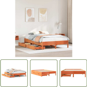 vidaXL Houten Bed - Bedframe - Bedframe zonder matras massief grenenhout wasbruin 150x200 cm - Bedkast - Slaapkamers - Grenenhout