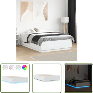 vidaXL Bed Frame - Slaapkamers - Bedframe met LED-verlichting bewerkt hout wit 135x190 cm - Led Verlichting - Houten Bed - Modern Design