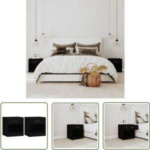 vidaXL Slaapkamermeubel - Nachtkastjes - Nachtkastjes 2 st met lade zwart - Houten Meubilair - Zwarte Meubels - Bijzettafels