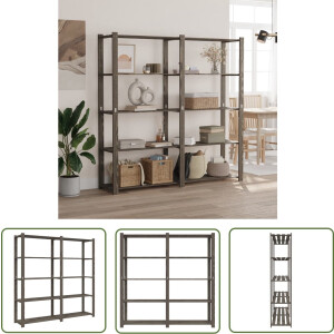 vidaXL Grenoble Hout - Opbergrek - Opbergrek 5-laags 170x38x170 cm massief grenenhout grijs - Vintage Interieur - Opbergsysteem - Boekenkast