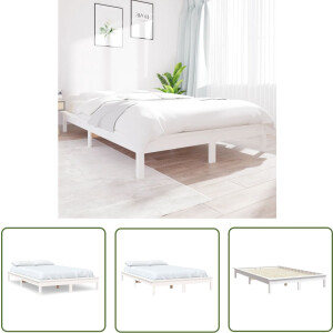 vidaXL Bedframe - Houten Bed - Bedframe massief grenenhout wit 140x200 cm - Grenenhout Bed - Wit Bed - Tweepersoons Bed