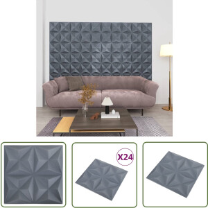 vidaXL Wandbekleding - 3D Wandpanelen - 24 st Wandpanelen 3D origami 6 m² 50x50 cm grijs - Interieur Decoratie - Grijze Wandpanelen - Kunststof Wandpanelen
