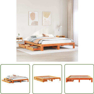 vidaXL Massief Hout - Bedframe - Bedframe zonder matras massief grenenhout wasbruin 200x200 cm - Grenenhout - Bed - Slaapkamer