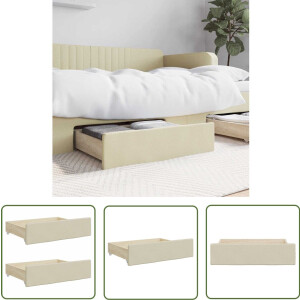 vidaXL Opbergruimte - Bedlades - Bedlades 2 st bewerkt hout en kunstleer crèmekleurig - Bedkasten - Slaapkamers - Meubels