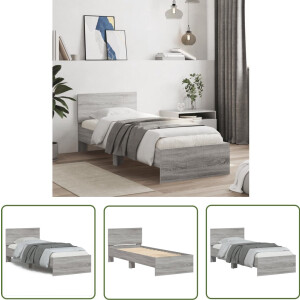 vidaXL Houten Bed Frame - Slaapcomfort - Bedframe met hoofdeinde bewerkt hout grijs sonoma 90x200 cm - Grijs Bed - Tweepersoons Bed - Boxspring Bed