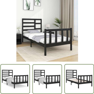 vidaXL Enkelbed - Houten Bedframe - Bedframe massief hout zwart 75x190 cm - Massief Grenenhout - Modern Design - Zwart Bedframe