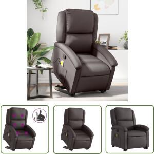 vidaXL Lederen Stoel - Sta-op Massagestoel - Sta-op-massagestoel verstelbaar echt leer donkerbruin - Fauteuil - Relaxstoel - Massage Stoel