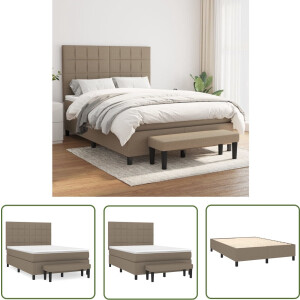 vidaXL Boxspring - Boxspring Bed - Boxspring met matras stof taupe 140x200 cm - Tweepersoonsbed - Taupecleur - Pocketed Veren Matras