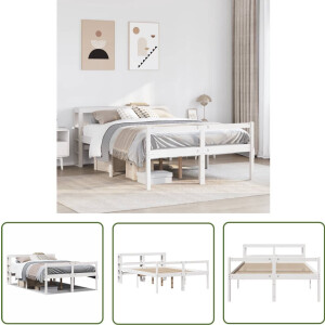 vidaXL Houten Bed - Seniorenbed - Seniorenbed met hoofdbord massief grenenhout wit 150x200 cm - Massief Grenenhout - Bed Met Hoofdbord - Seniors Bed