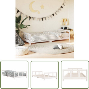 vidaXL Houten Bed - Kinderbed - Kinderbedframe 90x200 cm massief grenenhout wit - Kids Bed - Grenenhouthout - Kinderkamermeubel