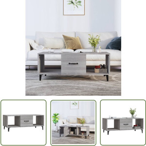vidaXL Houten Salontafel - Salontafel - Salontafel 102x50x40 cm bewerkt hout grijs sonoma eikenkleurig - Grijze Salontafel - Salontafel Met Lade - Tv Tafeltje