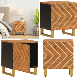 vidaXL Nachtkastje massief mangohout bruin en zwart - Nachtkastje - Nachtkastjes - Bijzettafel - Wandkastje