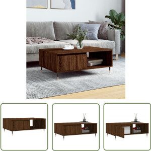 vidaXL Bruine Eiken - Salontafel - Salontafel 90x60x35 cm bewerkt hout bruin eikenkleur - Houten Salontafel - Metalen Salontafel - Salontafeltje