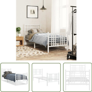 vidaXL Wit Bedframe - Staal Bedframe - Bedframe met hoofd- en voeteneinde metaal wit 80x200 cm - Enkel Bed - Klein Bed - Bed 80x200