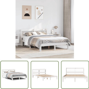 vidaXL Houten Bed - Bed Frame - Bedframe met hoofdeinde zonder matras 120x200 cm wit - Massief Grenen - Bedbank - Slaapkamervloer