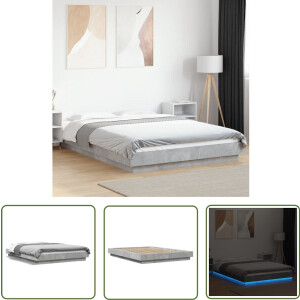 vidaXL Bed Frame - Slaapcomfort - Bedframe met LED-verlichting bewerkt hout betongrijs 120x200 cm - Houten Bed - Led Lampjes - Betong Grijs