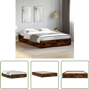 vidaXL Houten Bed - Bed Frame - Bedframe bewerkt hout metaal gerookt eikenkleurig 140x200 cm - Bruine Bed - Tweepersoonsbed - Boxspring Bed