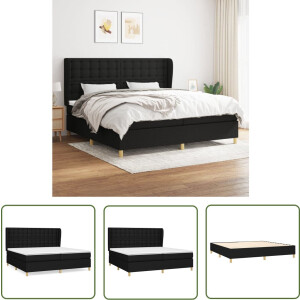 vidaXL Boxspring - Boxspringbed - Boxspring met matras stof zwart 200x200 cm - Tweepersoonsbed - Slaapcomfort - Zware Materialen