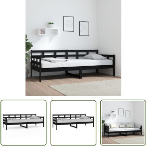 vidaXL Slaapbank - Massief Grenenhout - Zwart - 80x200 cm Slaapbank - Bedbank - Grenenhouten Meubels - Zwarte Meubelen - Tweepersoons Bed