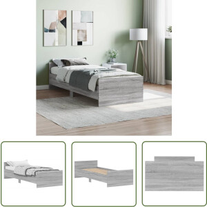 vidaXL Bedframe - Slaapcomfort - Bedframe bewerkt hout grijs sonoma eiken 75x190 cm - Grijs Bed - Sonoma Eiken - Tweepersoonsbed