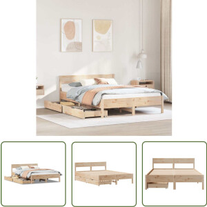 vidaXL Houten Bed - Bedframe - Bedframe zonder matras massief grenenhout 140x190 cm - Grenen Hout - Tweepersoonsbed - Boxspring