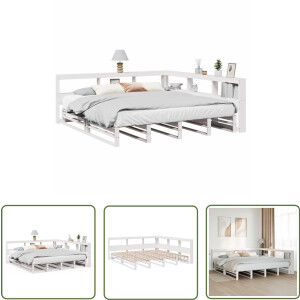 vidaXL Boekenkast - Bed - Bed met boekenkast zonder matras grenenhout wit 180x200 cm - Houten Bed - Grenenhouten Bed - Tweepersoonsbed