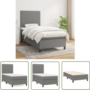 vidaXL Donkere Kleuren - Boxspringbed - Boxspring met matras stof donkergrijs 90x190 cm - Tweepersoonsbed - Pocketveer Matras - Middenhard Matras